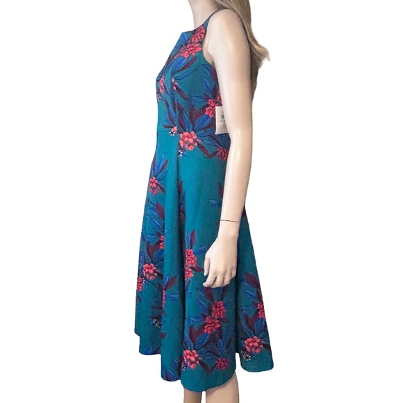 Calvin Klein Fit Flare Scuba Dress Colourful floral print Hip Pockets Full Skirt - Picture 10 of 15